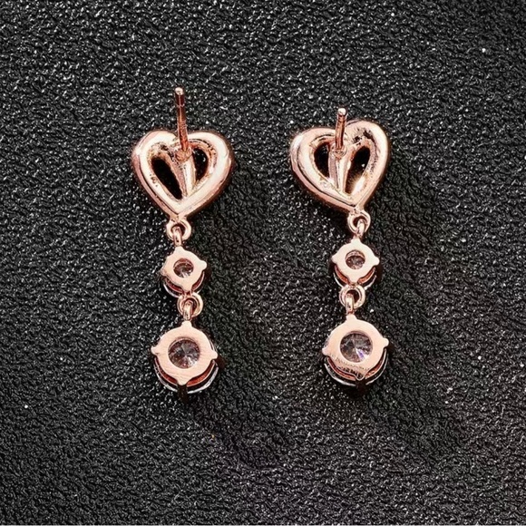 Heart Rose Gold  Crystal Drop Earrings - Picture 5 of 9